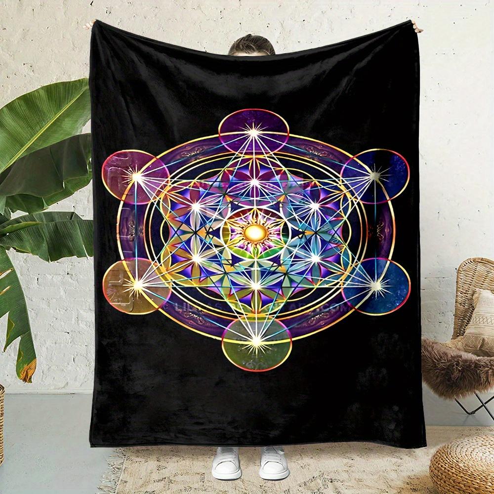 Metatrons Cube Print Flannel Throw Blanket  Reversible AllSeason Soft Polyester No Shedding 75x100cm