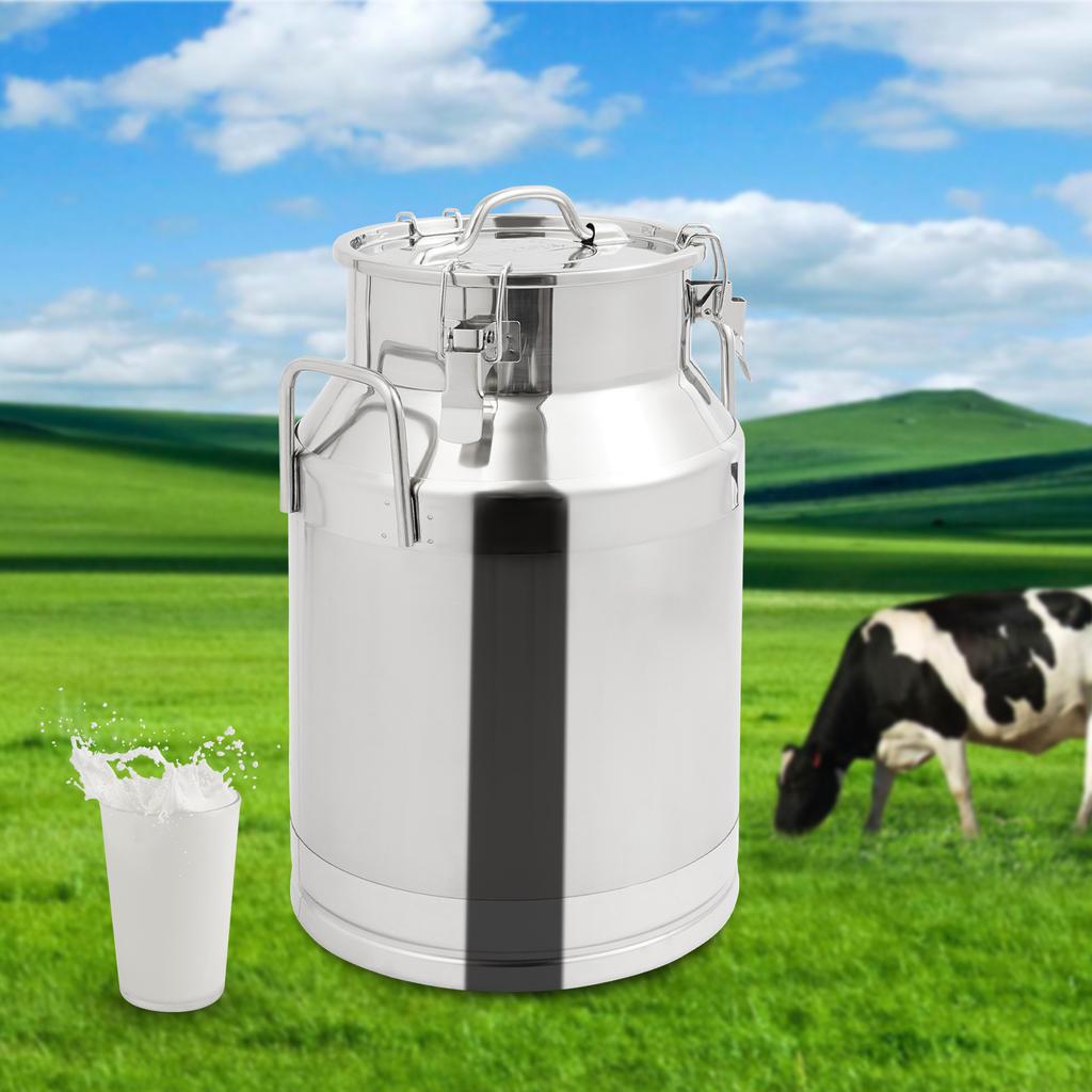 28L 304 Stainless Steel Sealed Storage Container, Milk Jug Brewing Can W/ Locking Lid & Handles, Airtight Dry Food Grain Bin