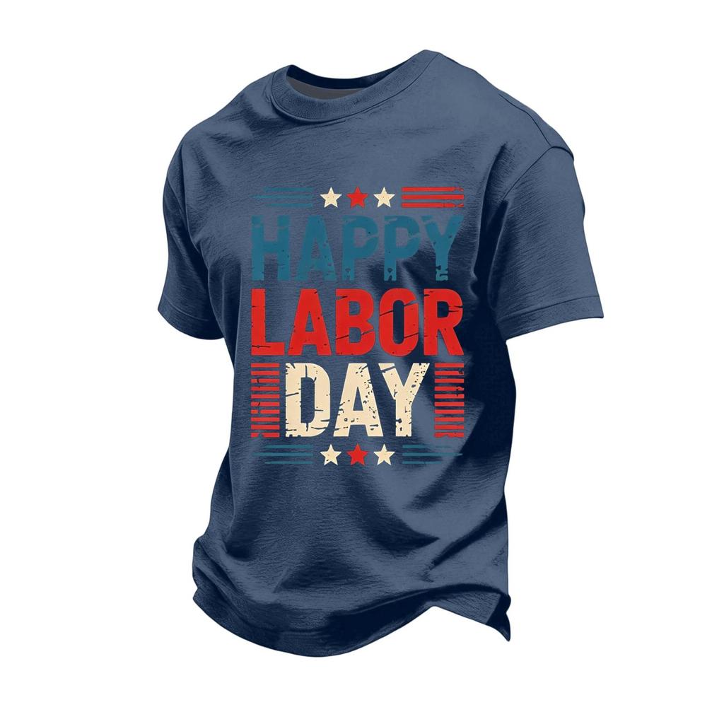 Men's Casual Loose Fit Short Sleeve T-Shirt Labor Day Graphic Print Crew Neck Comfortable Cotton Top