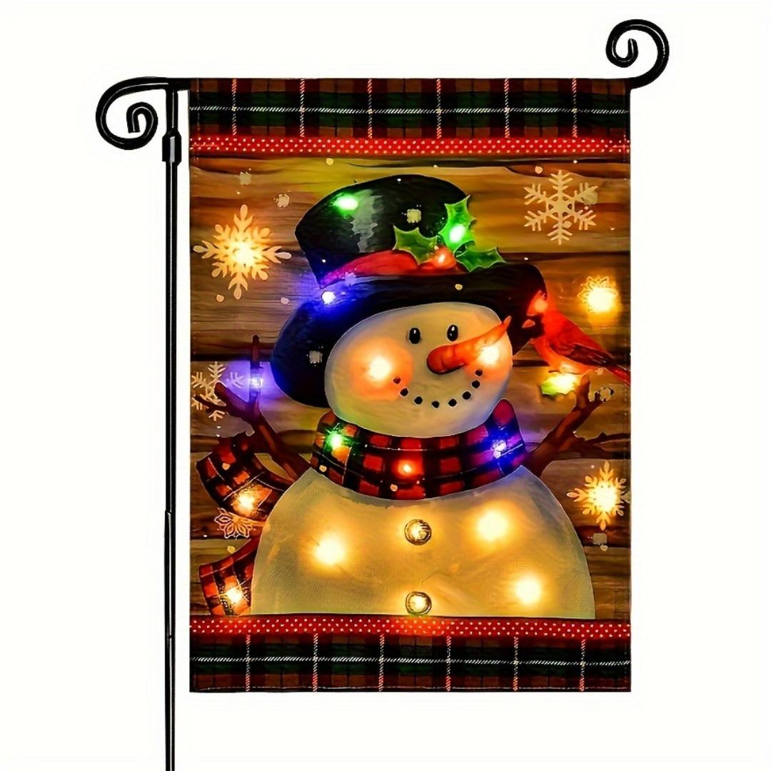 

Christmas Garden Flag Cute Neon Lamp Snowman Print New Year Christmas Yard Outside Decor Colorful Flag No Flag Pole 12X18 Inch 30x45