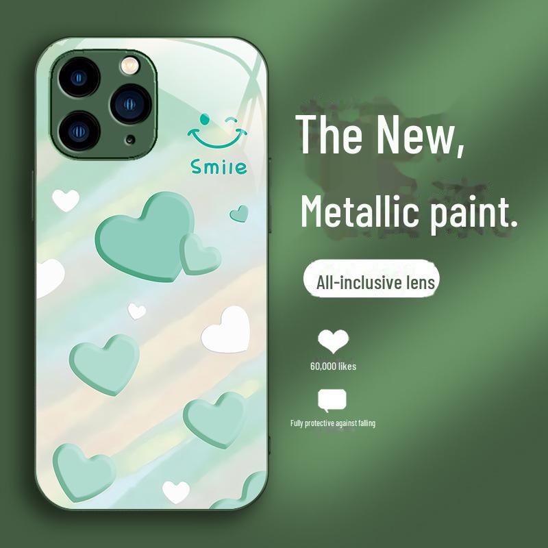 Gradient Love Smiley Liquid Glass Case for iPhone 11 Pro Max/XS/12 - Full Protection & Anti-Fall Lens