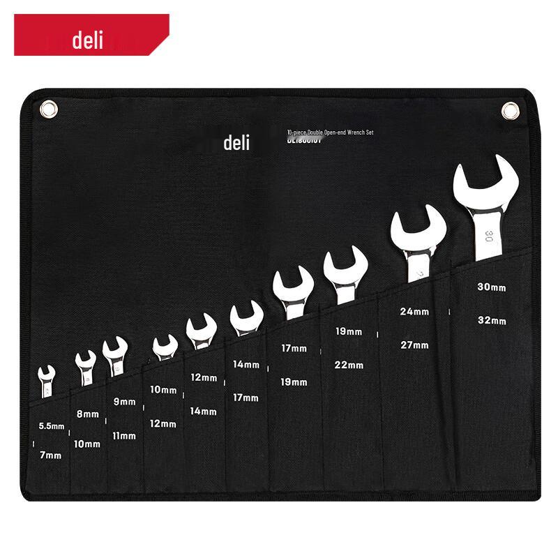 Deli 10-Piece Mirror-Polished Double Open-End Wrench Set