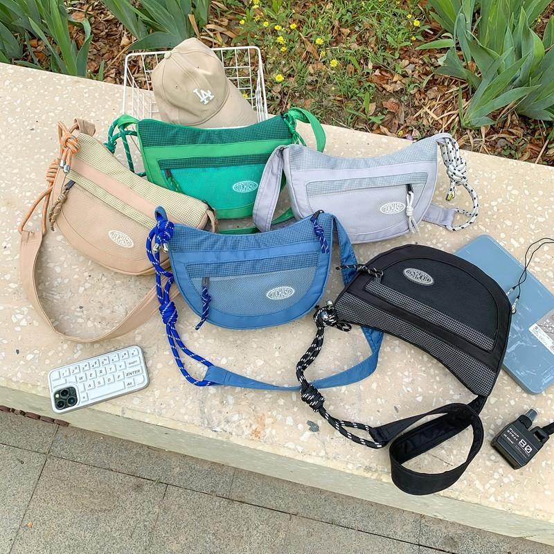 Square Grid Drawstring Childrens Shoulder Bag With Adjustable Strap Shoulder