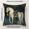 Vintage White Horse Pillowcase, Features Single-Sided Printing And Is Designed For Home Decor As A Lumbar Support Cover