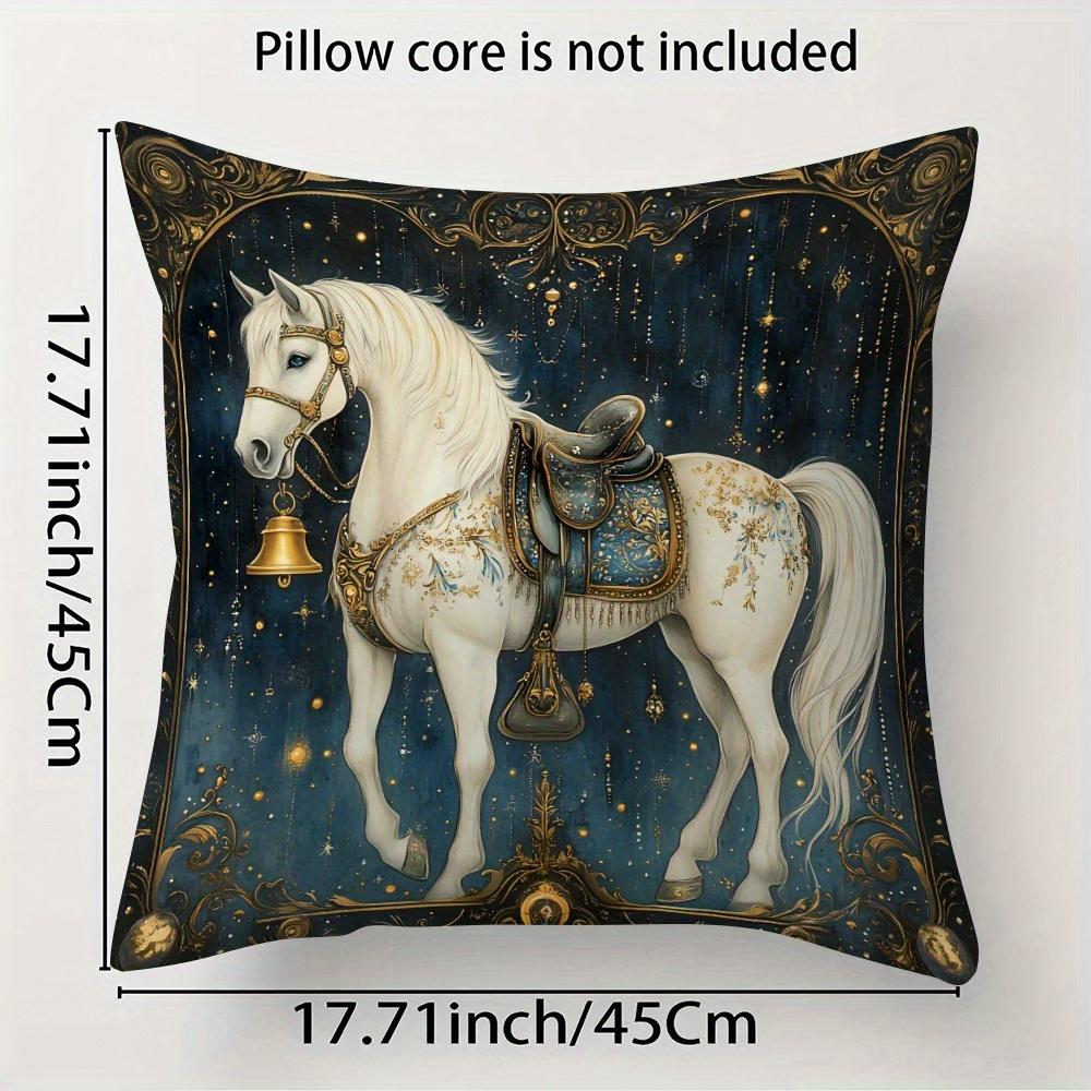 Vintage White Horse Pillowcase, Features Single-Sided Printing And Is Designed For Home Decor As A Lumbar Support Cover