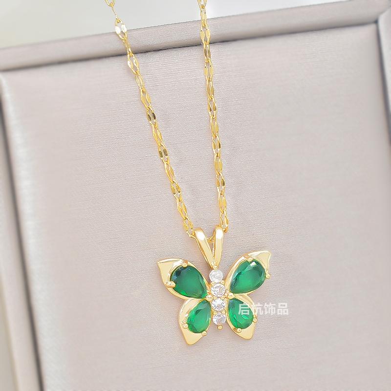 Emerald Butterfly Necklace Female Design High Sense Simple Versatile Collarbone Chain Jewelry