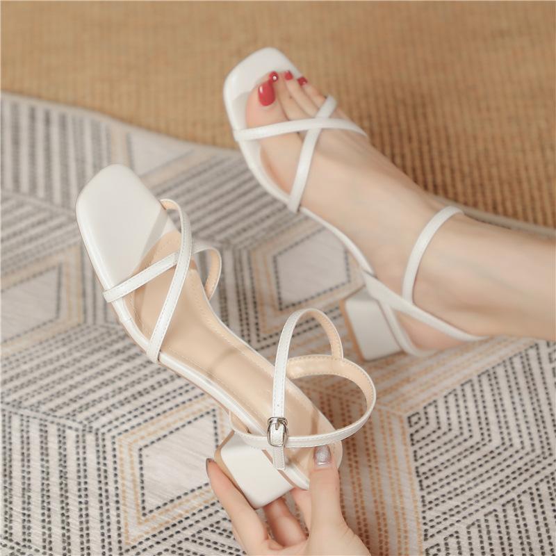 Fashion 2025 Summer Chunky High Heels Shoes Ladies Narrow Band Sandals Ankle Strap Slingback Sandalias Femme Wedges Open Toe Dress Shoes