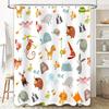 Animal Print Shower Curtain Set Cartoon Animal Designs for Kids Bathroom Decor – Waterproof Fabric with Hooks (White)