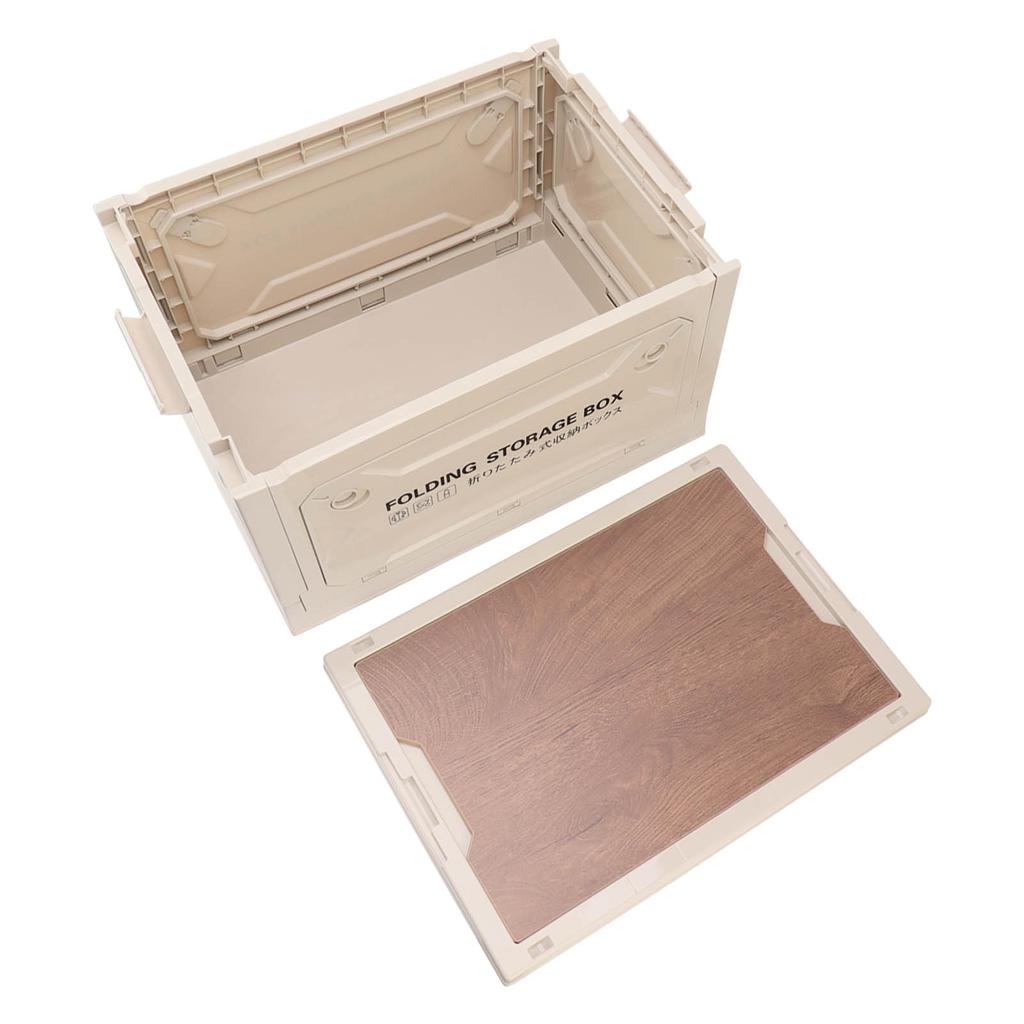 Folding Camping Storage Box with Wooden Lid Collapsible Storage Bin Container with Wheels for Car Camping Picnic