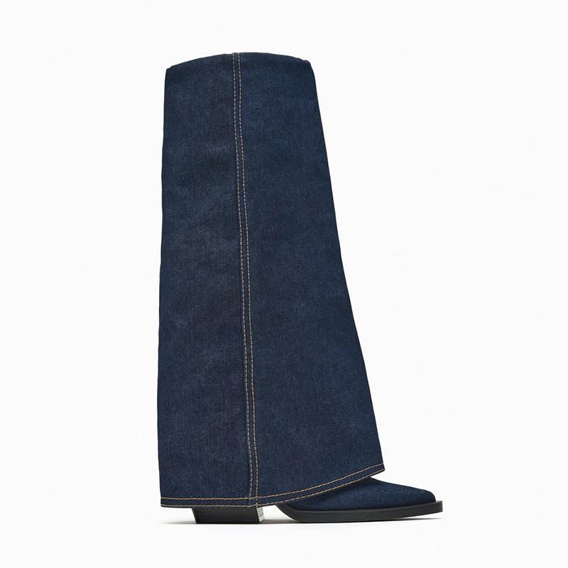 Vintage Women Western Cowboy Knee High Boots Fashion Thick Heel Autumn Winter Laides Trouser Legs Long Botas De Mujer
