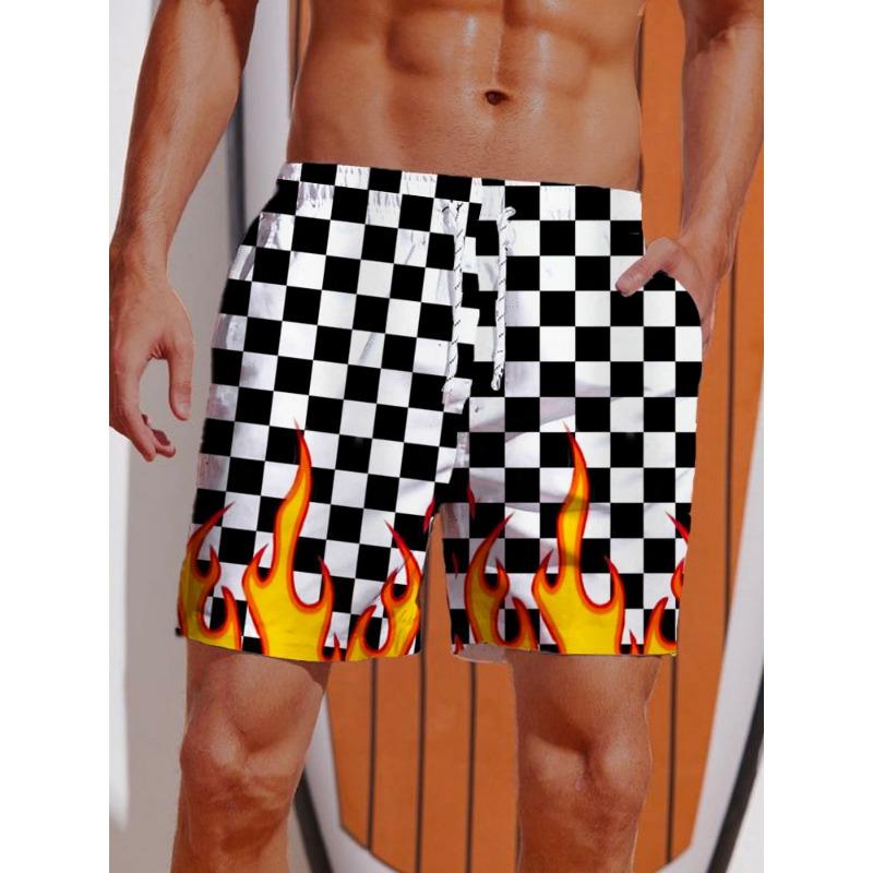 

Летние 2024 Мужские шорты 3D-принт Полосатый Принт Пламя Board Shorts Купальные шорты На шнурке Дышащие Короткие Гавайские шорты XL
