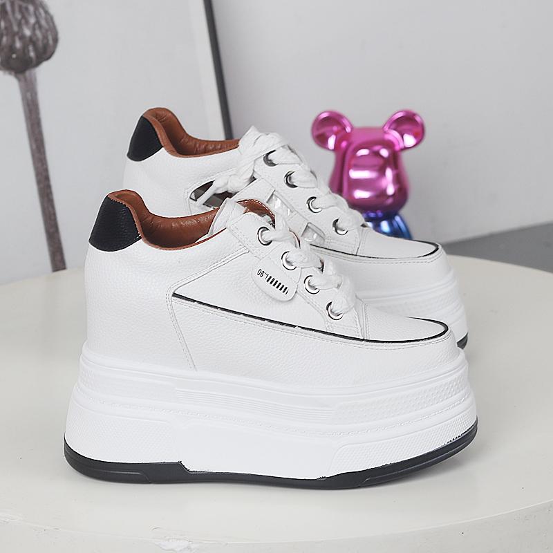 Fashion 12CM Genuine Leather Platform Wedge Fashion Women Spring Summer Autumn Chunky Sneakers Shoes Breathable Comfortable