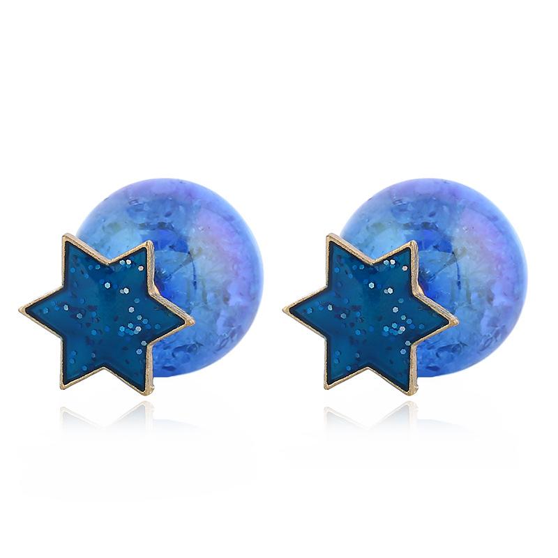 Niche Design Blue Starry Sky Series Simple Stud Earrings, Female Moon Star Temperament Versatile Earrings Long Earrings