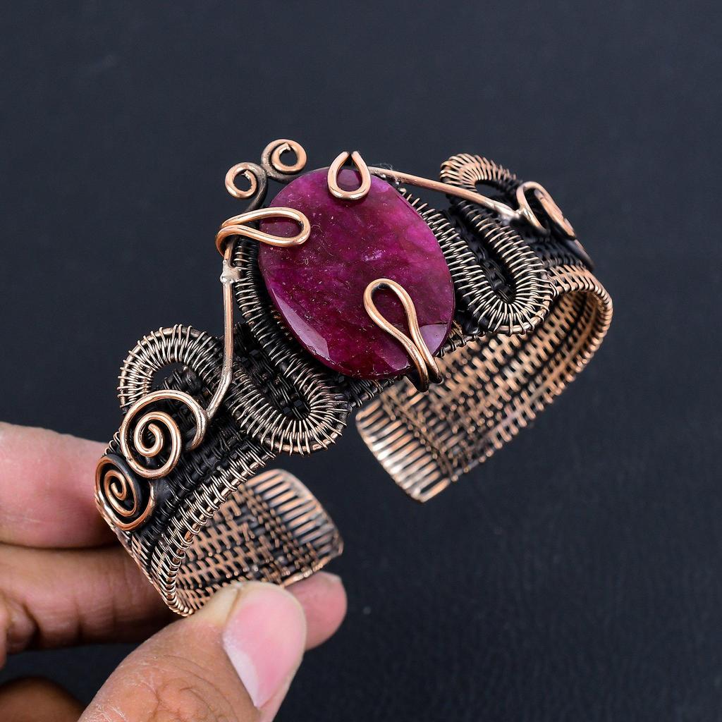 Ruby Bangle Gemstone Jewelry, 999 Copper Wire Wrapped Handmade Bangle, Latest Design Cuff Jewelry