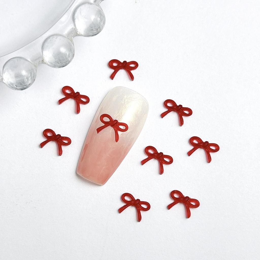 Burgundy Bowknot Internet Celebrity Hot-Selling Solid Color Mini Red 3D Hollow Bow Tie Cartoon Resin Nail Art Accessories