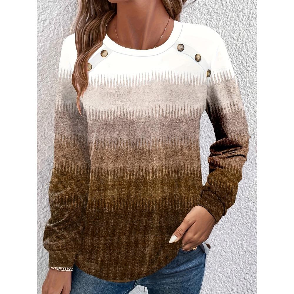 

Весенняя женская одежда с длинным рукавом и круглым вырезом в виде елочки, украшенная пуговицами XXL коричневый