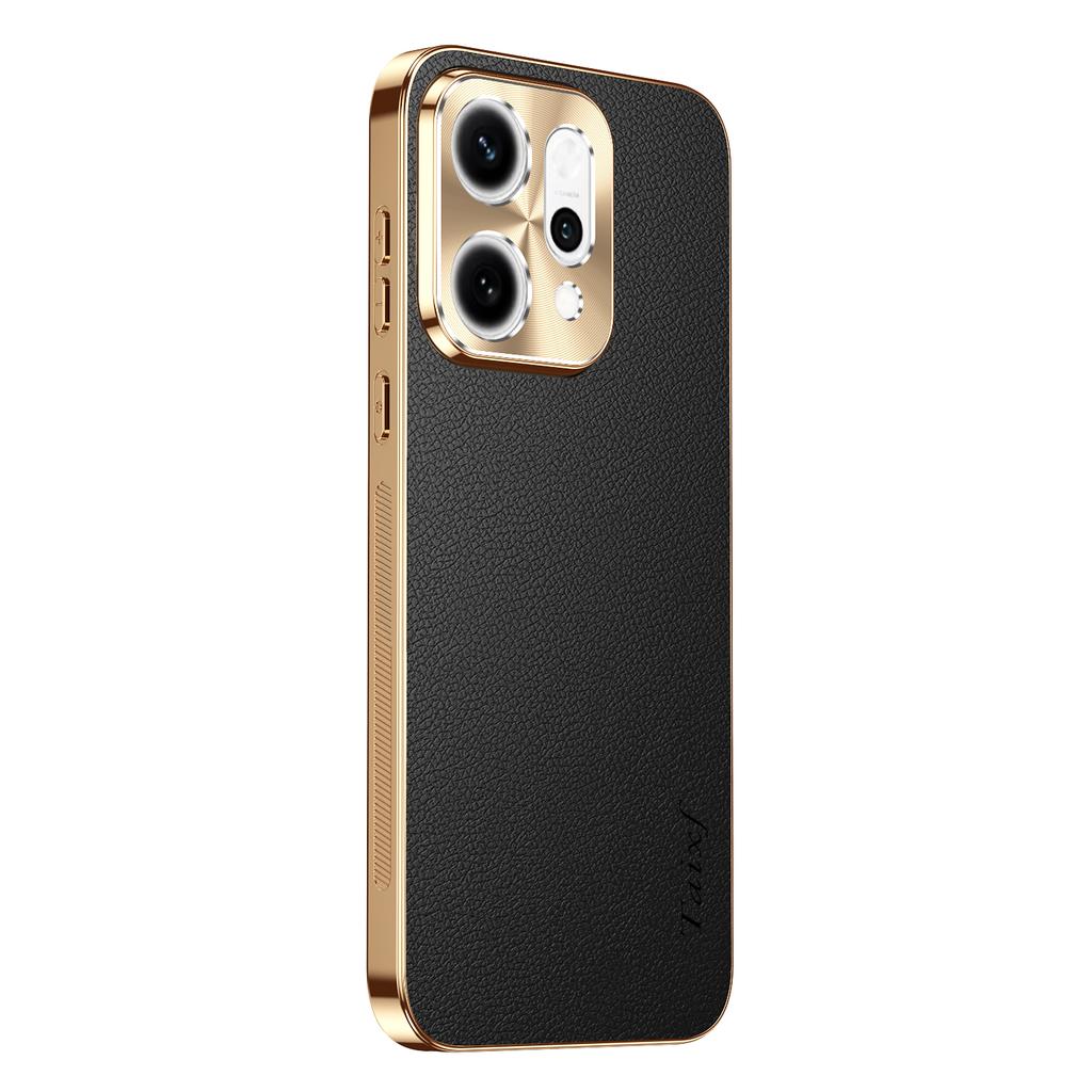 Cover Placcato in Pelle con Motivo Lichee per Oppo Reno 14 13 12 11 10 9 Pro Plus Custodia Protettiva Antiurto Bumper