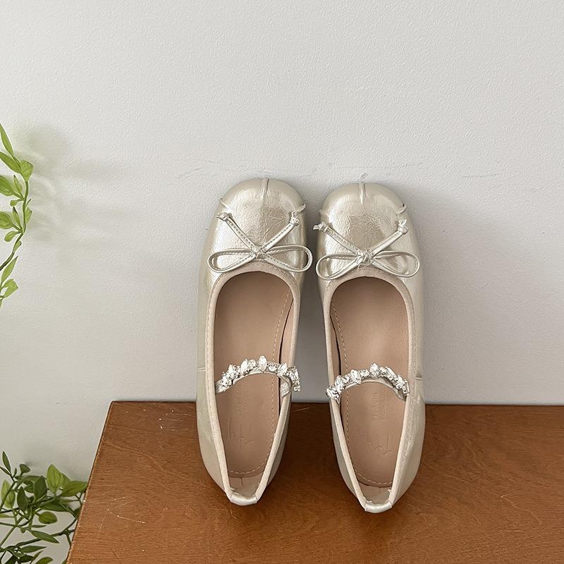 Bow Rhinestone Shallow Mouth Mary Jane Women's Shoes New with Skirt Inner Height Increase Ballet Shoes