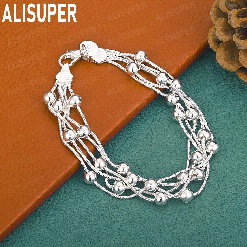 925 Sterling Silver Tassel Bead Side Chain, Dexterous Hand Chain, Gift Jewelry 20CM