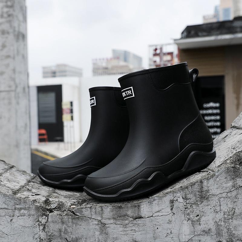 Rain shoes men's and women's medium tube plastic non-slip water shoes outdoor water boots warm rain boots couple rubber shoes you