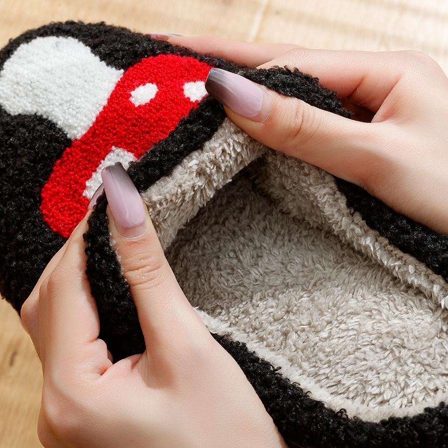 Winter Home Slippers Indoor Warm Women Embroidery Fuzzy Mushroom Casual Cute Exquisite Anti Slip Comfortable Fashion Plush Shoes