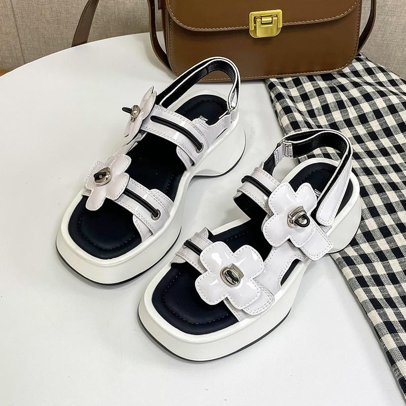 Rome Thick Bottom Elevated Increase Flower Sports Sandals Female 2024new Fashion Casual Simple Color Matching Sandals Summertime