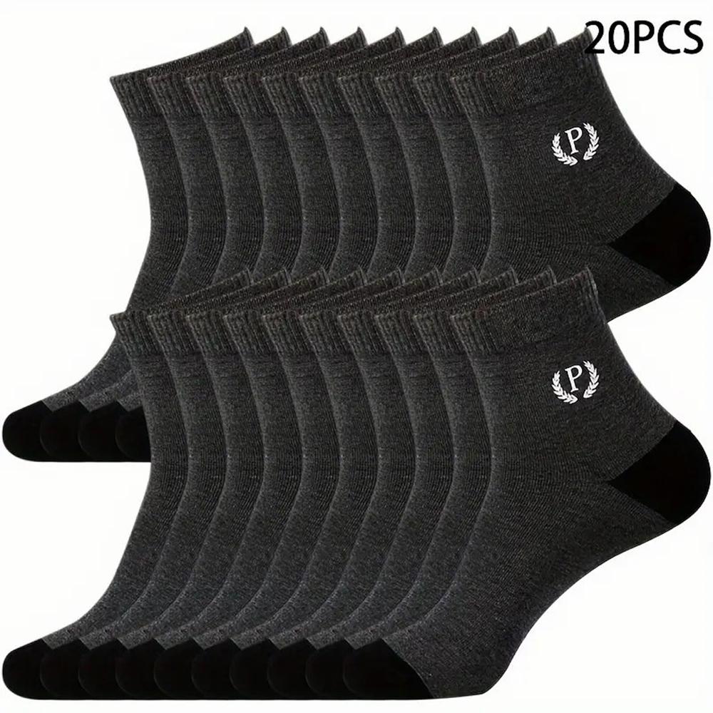 20 Pairs Men Mid Length Socks Fashionable Letter Suitable Daily Outdoor Wear Anti Odor Sweat Absorbing Breathable Casual Socks