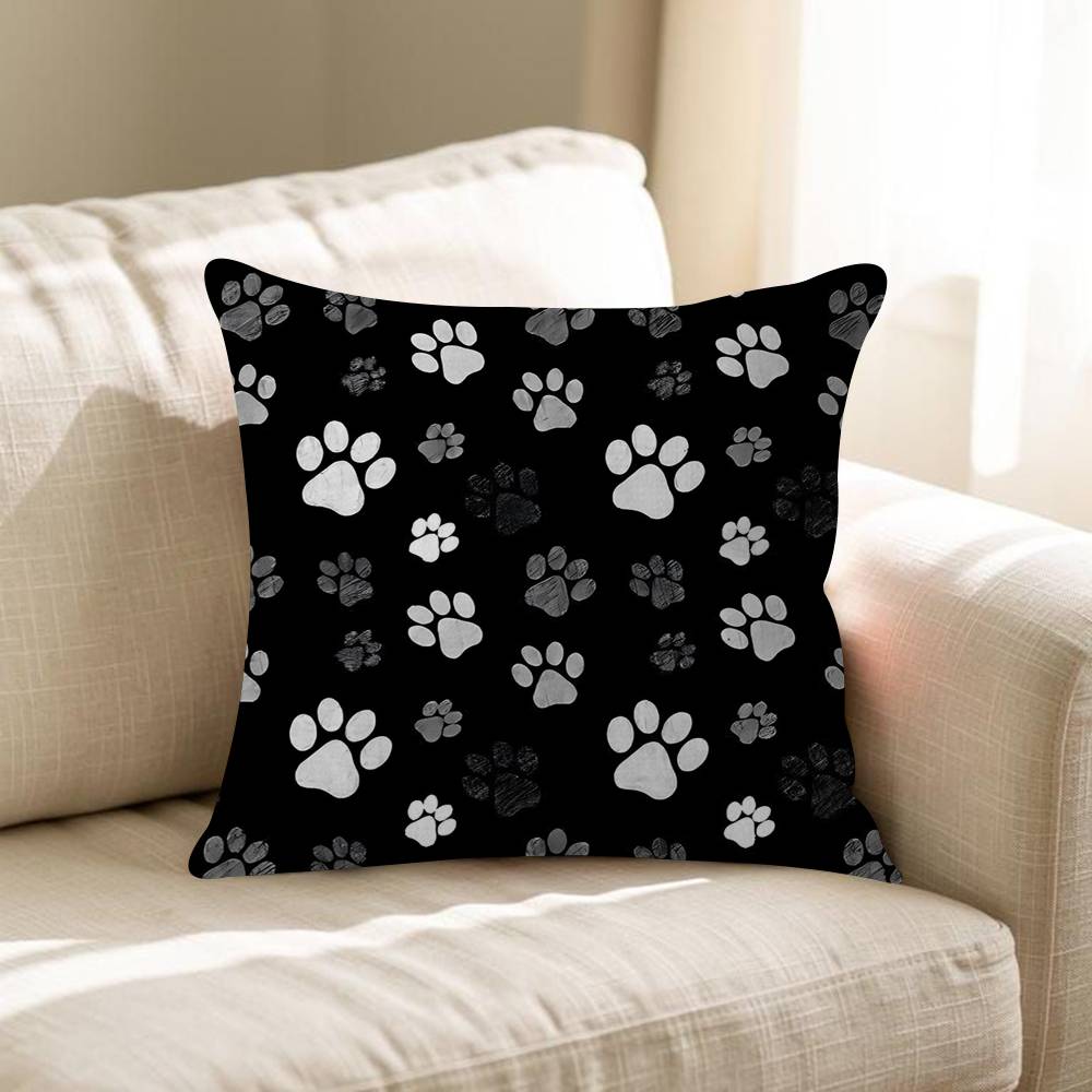 Fashion Black Cat Paw Prints Office Cushion Pillowcase Car Cushion Cover45X45CM Lumbar Pillowcase Sofa Pillowcover