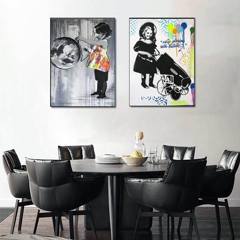 Banksy Graffiti-Kunst auf Leinwand, Gemälde an der Wand, Kunst, Poster und Drucke für Wohnzimmer, Home-Office, Dekoration, rahmenloses Dekor, Geschenke