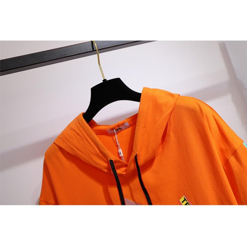 Women's Oversized Graphic Hoodie Short Sleeve Colorblock Letter Print Casual Loose Hooded T-Shirt