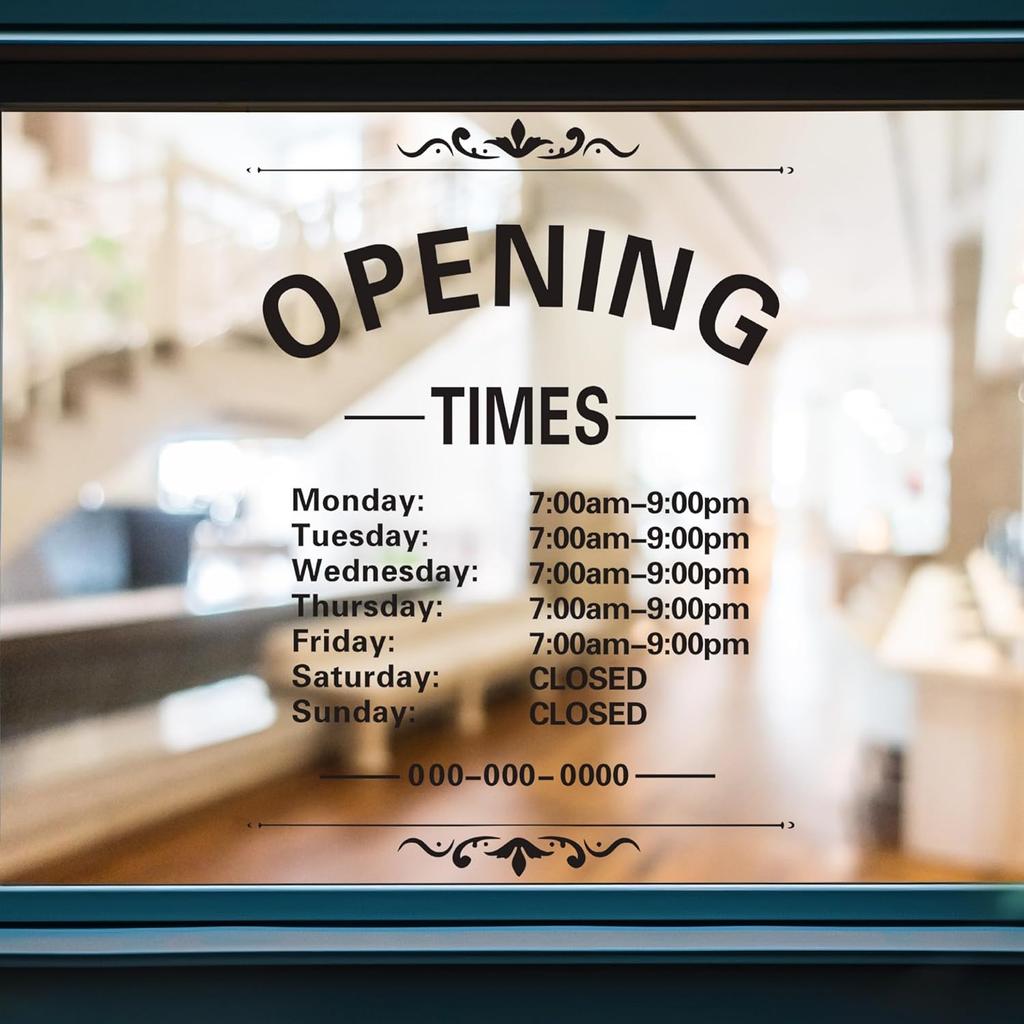Business Hours Window Decal Business Hours Sign for Glass Door Changeable Store Hours Signs Decals Open Closed Signs Decal for Business Coffee Shop