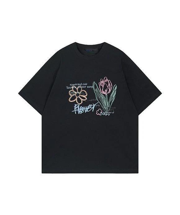 Minimal Flower Aesthetic Sketch Art Graphic T T-Shirt 3XL
