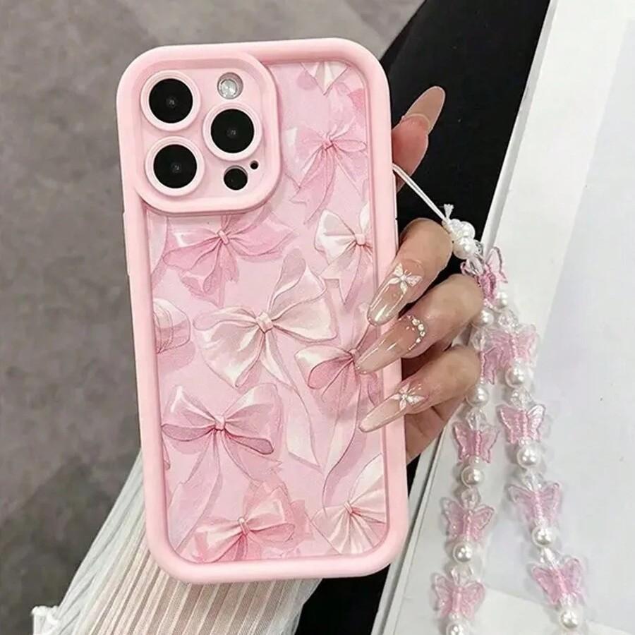 iPhone16/15ProMax mobile phone case with lanyard bow, Apple 14/13 bracelet 12pro11.
