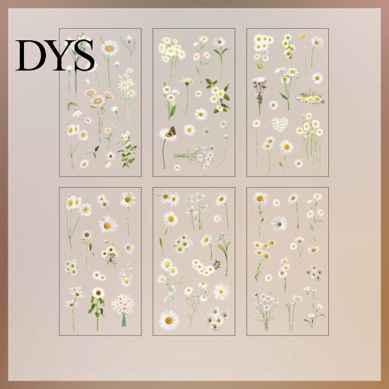 Floral Scrapbook Supplies 6 Sheets/Set Natural Flower Stickers, Waterproof PVC Plants Decals, Retro Stickers Transparent Decorative for DIY
