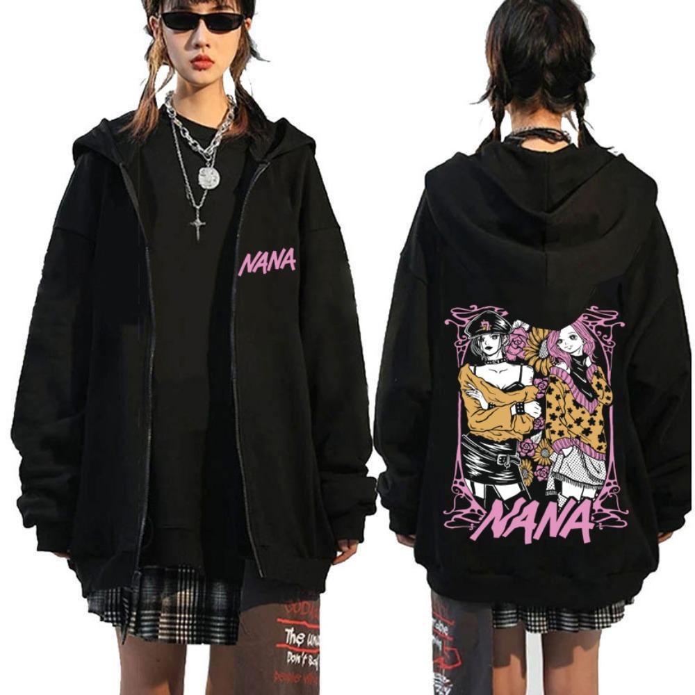 Anime Oosaki Nana Kapuzenpullover mit Reißverschluss Black Stones Komatsu Nana Jacke mit Reißverschluss Herren Damen Manga Grunge Reißverschluss-Sweatshirt Y2k Streetwear