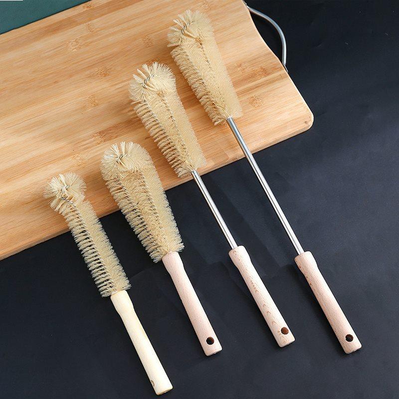 4PCS Wooden Handle Bottle Cleaning Brush Kitchen Drink Wineglass Bottle Glass Cup Cleaning Brush Blue
