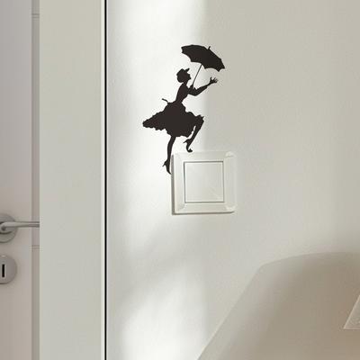 Fun-kg94 Meisjes Silhouet Paraplu Woonkamer Veranda Schakelaar Geplakt Huis Verfraaiing Muurstickers