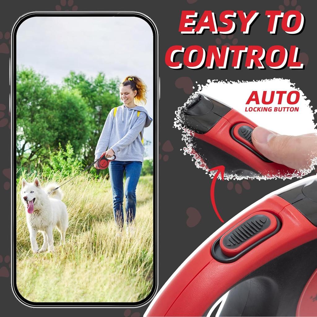 PUPTECK Retractable Dog Leash with Anti-Chewing Steel Wire, 360°Tangle-Free Pet Walking Leash for Small Medium Large Dogs, Heavy Duty Up To 110lbs,