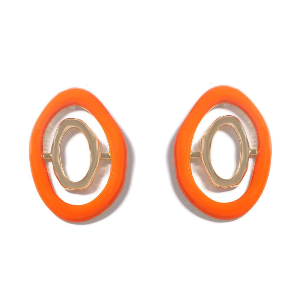 Korean version of dopamine color hollow geometric creative design sense round alloy stud earrings daily commuting