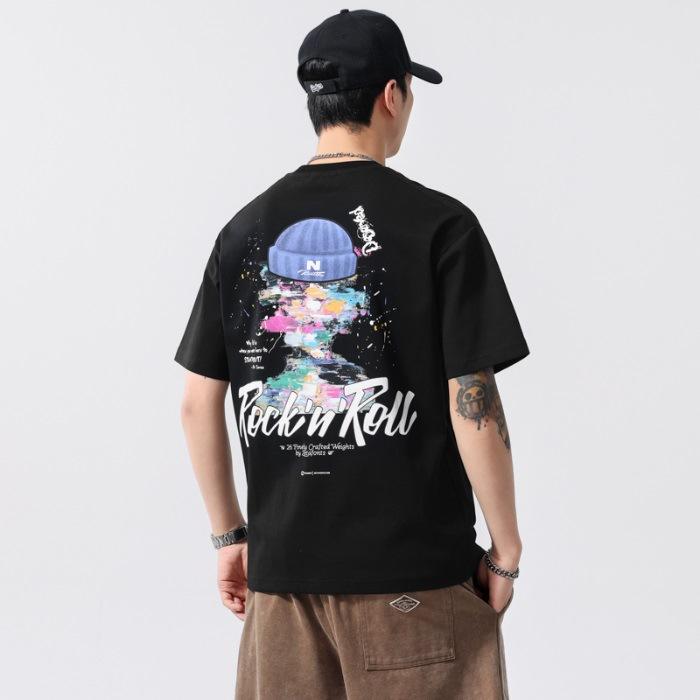 Summer New Abstract Printed Men's Short-sleeved T-shirt Loose T-shirt