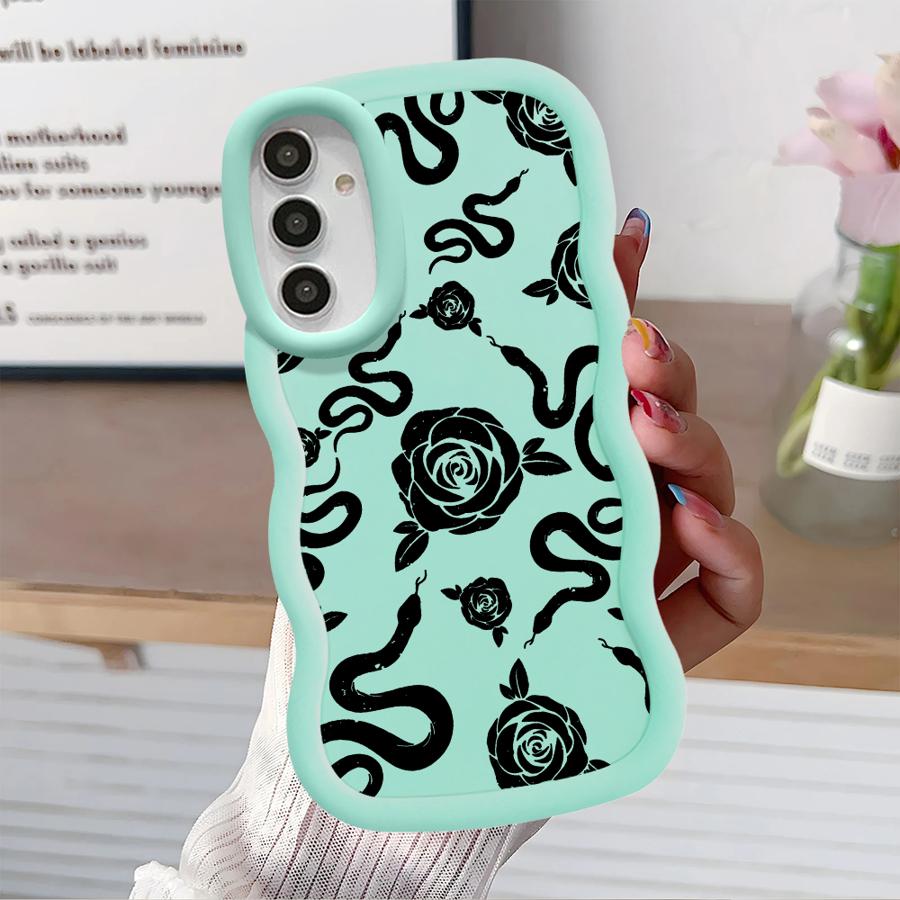 Weiche Handyhülle für Samsung Galaxy A14 A12 A15 A13 A52 A21s A11 A16 A03 A23 A06 A05 A22 A33 A53 A04 Einfache Schwarze Blume