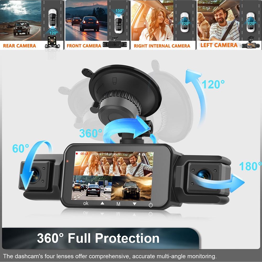 Cámara de salpicadero para coches 4 canales Caja negra WiFi Cámara de conducción FHD 1080P Visión nocturna Grabación en bucle Accesorios para coche