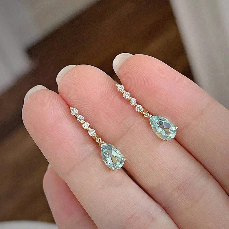 Huitan Elegant Women Drop Earrings Inlaid Sparkling Blue Cubic Zirconia Trendy Charming Party Daily Accessories Lady Jewelry