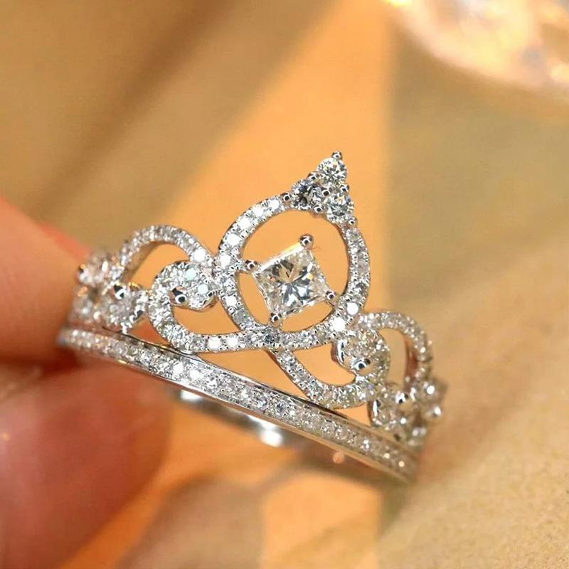 Exquisite Female Ring Real  Sterling Silver Princess Crown Cross Zircon Finger Rings for Women Statement  Gift Anillos
