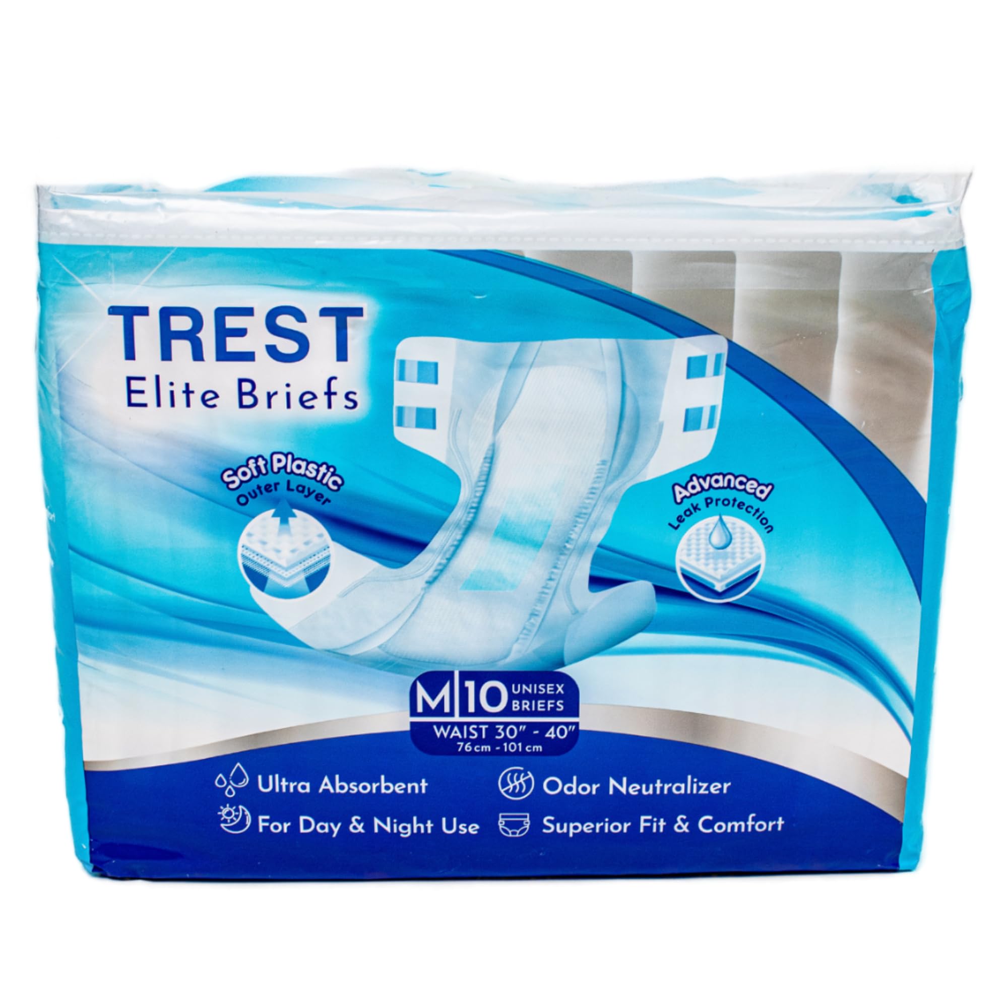 

TREST Одноразовые трусы для ухода Супервпитывающие Размер M Унисекс Уход, 10 шт., (9500 мл), Долгоиграющий, (76-101см), белый