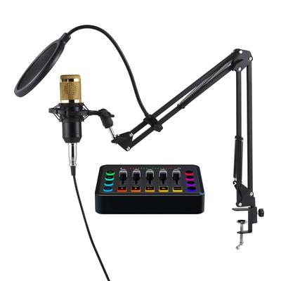Balíček vybavení pro podcast Kondenzátorový mikrofon s 48V Live Sound Card Kit Plug and Play Podcast