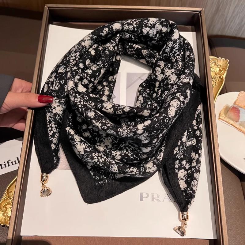 Silk cotton magnetic buckle silk scarf geometric and floral combination printing fashion personality spring autumn and winter versatile single item