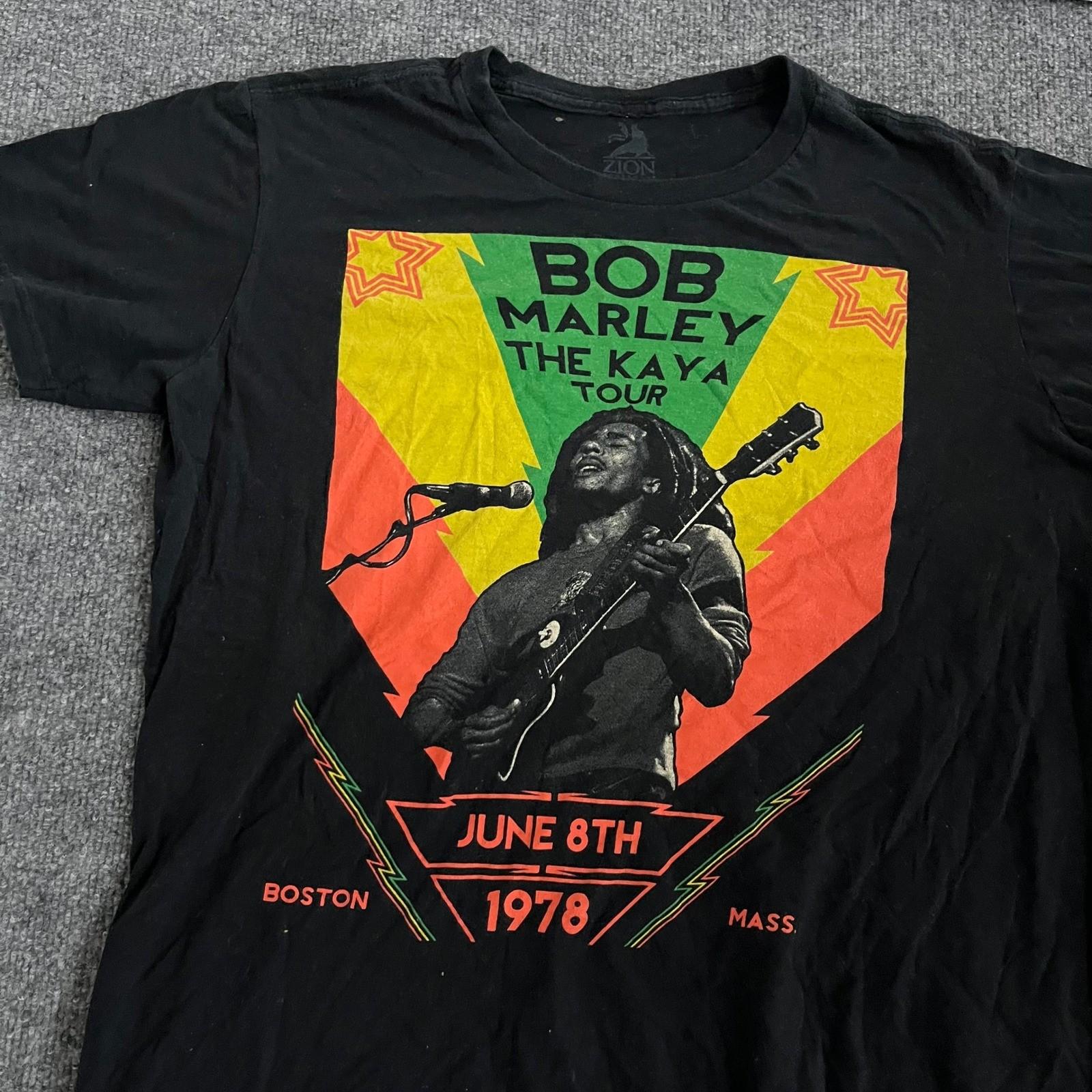Zion Rootswear T-Shirt Mens Size L Black Bob Marley Kaya Tour 1978 Graphic Tee L
