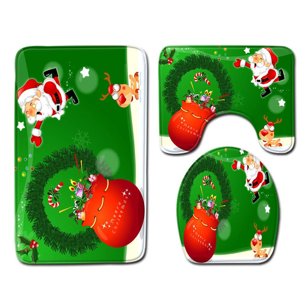 Christmas Bathroom Floor Mat Toilet Three-Piece Set