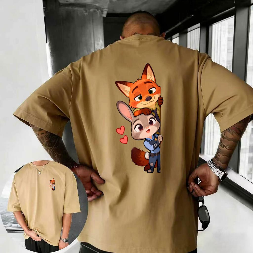 202526 Summer Disney Zootopia Cartoon Hip Hop Pattern 100 Cotton Printed Tshirt New Animation Fashion Sports Mens Tshirt